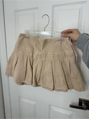American Eagle Outfitters Beige Pleated Corduroy Skater Skirt